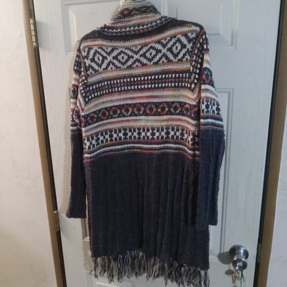 Adora Women's Navy Fringe Hem Tribal Cardigan Sweater Size ML CESW2173 - Picture 2 of 4